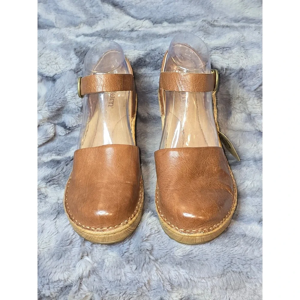 NWT BORN‎ Nellie Comfort Tan Leather Mary Jane Wedge Jane Size 9